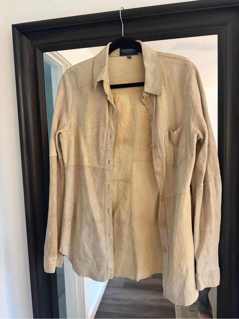 Lucchese Beige Leather Button-Down shirt Jacket